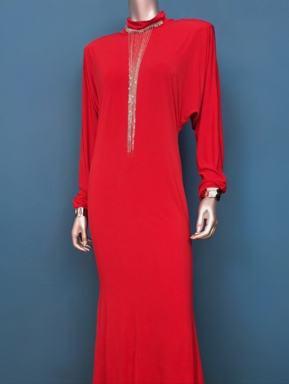 ๐๏ธ๐ASOS 80S Style Slinky Batwing Sleeve High Neck Maxi Dress In Red // (NWOT) - Picture 10 of 16